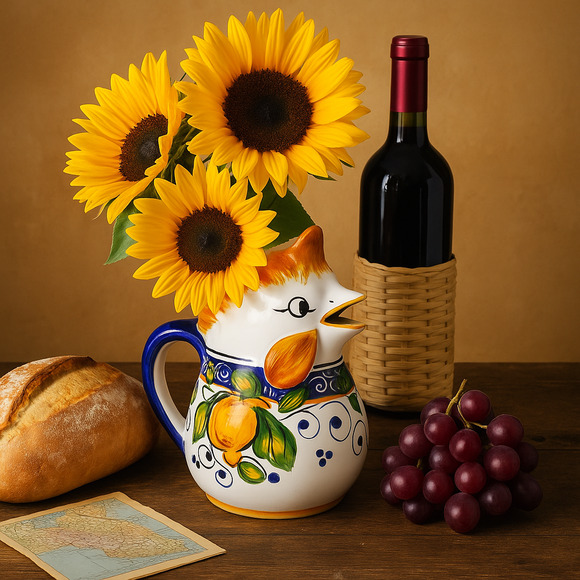 Vintage Italian Majolica Rooster Pitcher Jug – Hand Painted Stoneware 1990s - Picture 2 of 9